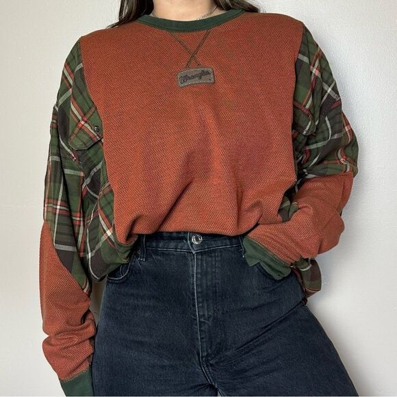 Wrangler Reworked Two Tone Long Sleeve Flannel Relaxed Oversized Western Shirt - Picture 1 of 4